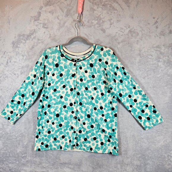 Pendleton Womens M Silk blend Polka Dot Cardigan Seafoam & Black preppy feminine - Picture 1 of 10